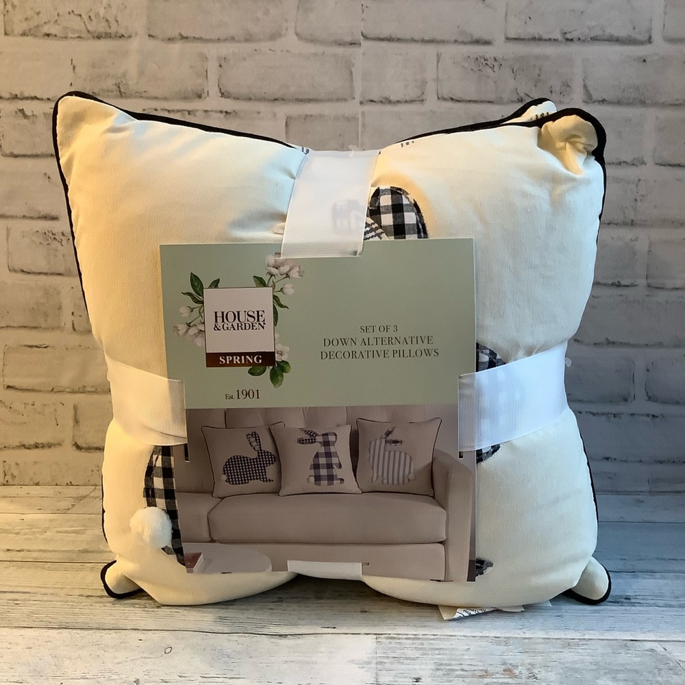 House & Garden 3Pk Gingham & Stripes Bunny Decorative Easter Pillows